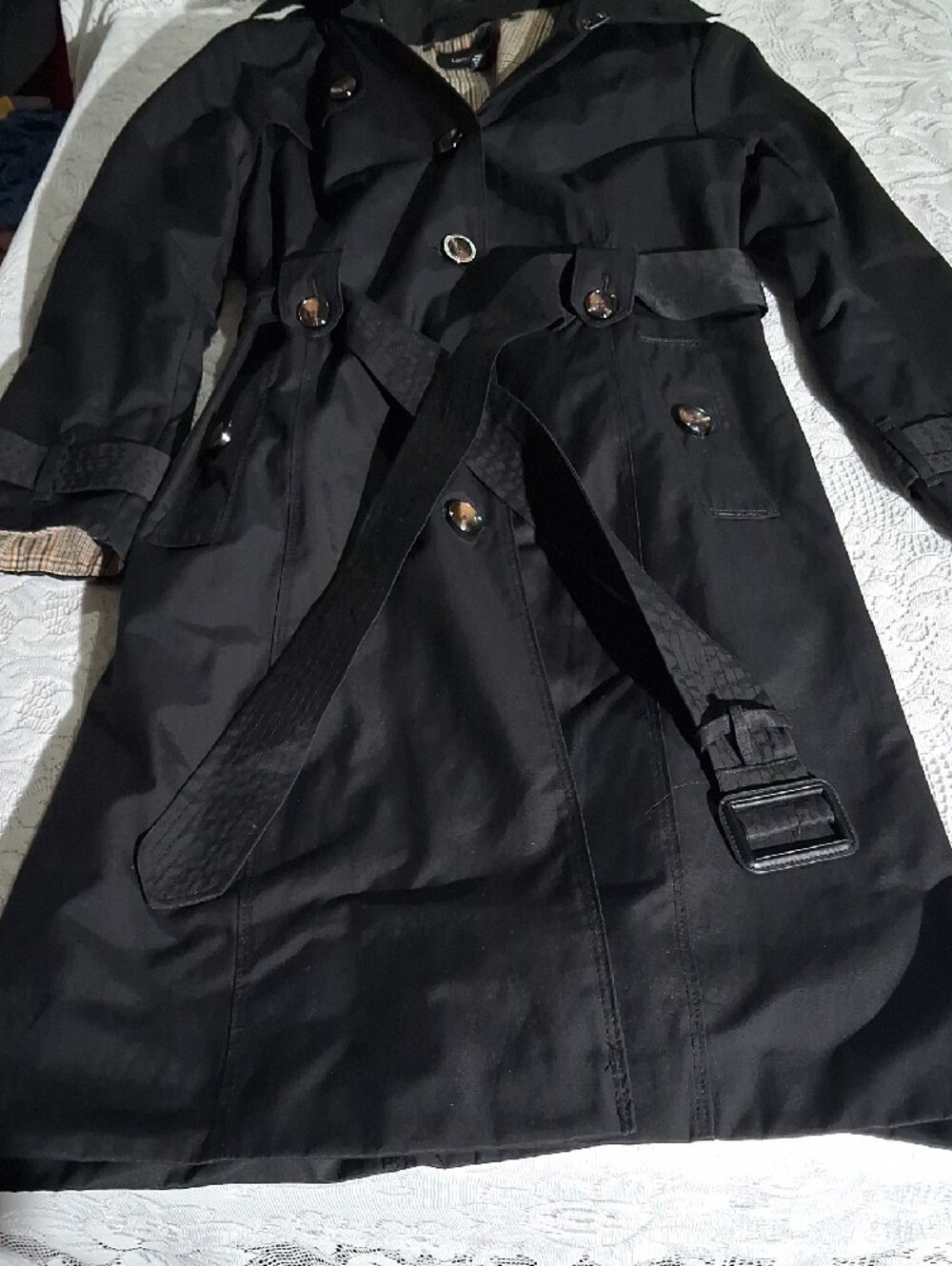 London Fog Black Double-Breasted Trench Coat - Picture 3 of 7